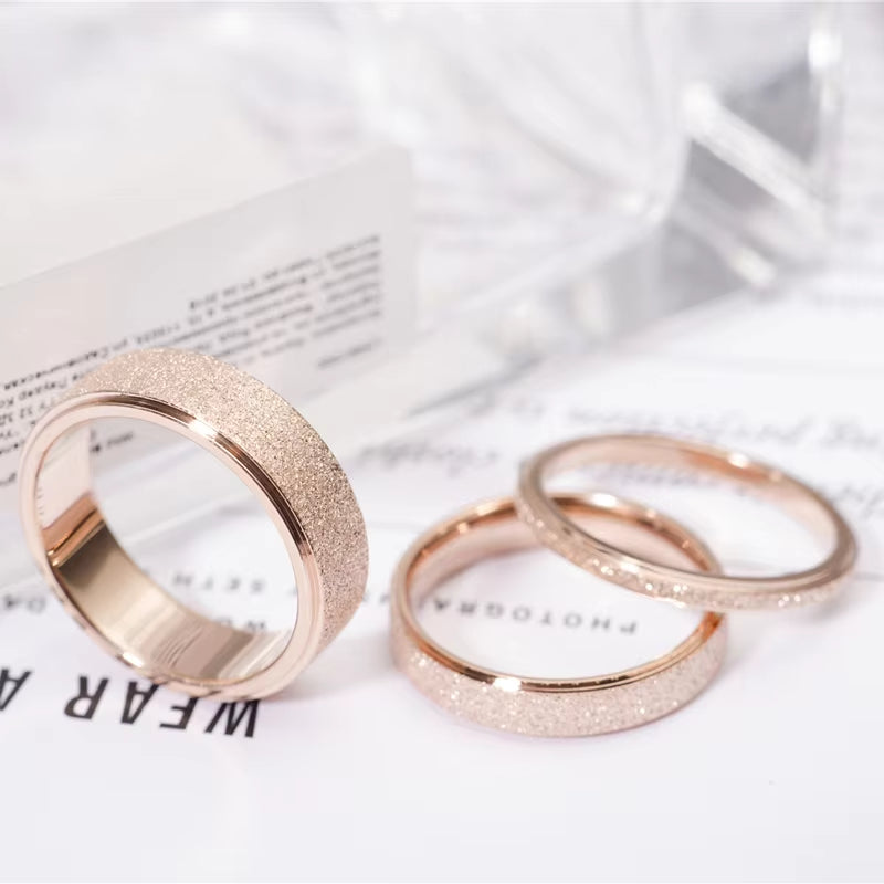 High Quality Fashion Simple Scrub Stainless Steel Women 'S Rings 2 Mm Width Rose Gold Color Finger Gift for Girl Jewelry