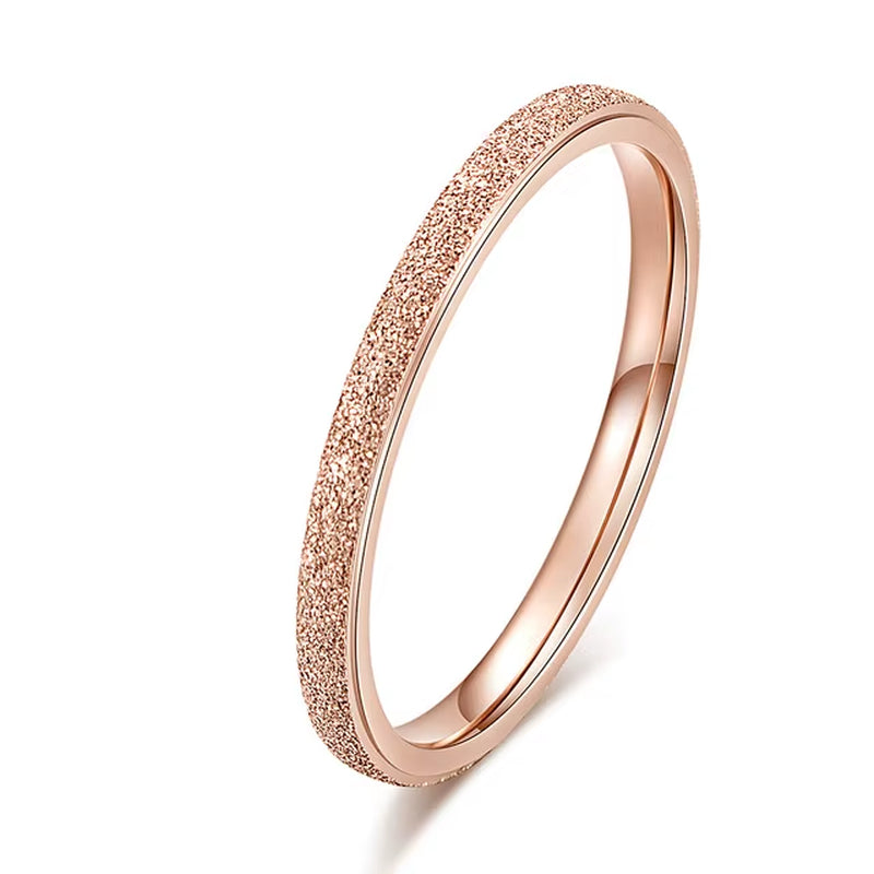 High Quality Fashion Simple Scrub Stainless Steel Women 'S Rings 2 Mm Width Rose Gold Color Finger Gift for Girl Jewelry