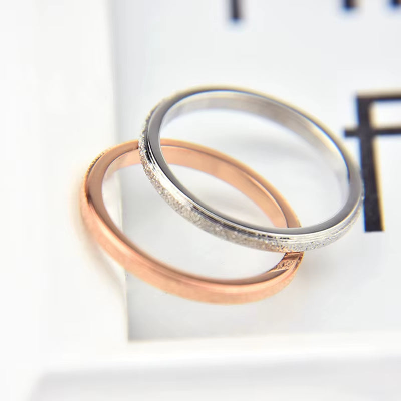 High Quality Fashion Simple Scrub Stainless Steel Women 'S Rings 2 Mm Width Rose Gold Color Finger Gift for Girl Jewelry