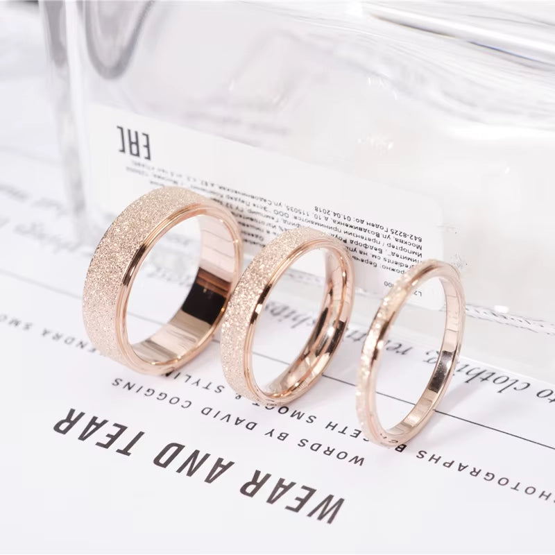 High Quality Fashion Simple Scrub Stainless Steel Women 'S Rings 2 Mm Width Rose Gold Color Finger Gift for Girl Jewelry