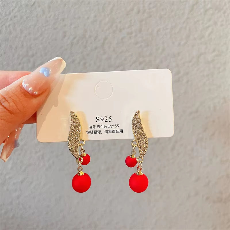 2023 New Classic Elegant Imitation Double Pearl Dangle Earrings for Women Crystal Long Tassel Drop Earring Wedding Jewelry Gifts