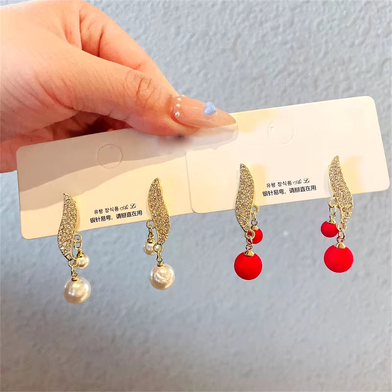 2023 New Classic Elegant Imitation Double Pearl Dangle Earrings for Women Crystal Long Tassel Drop Earring Wedding Jewelry Gifts