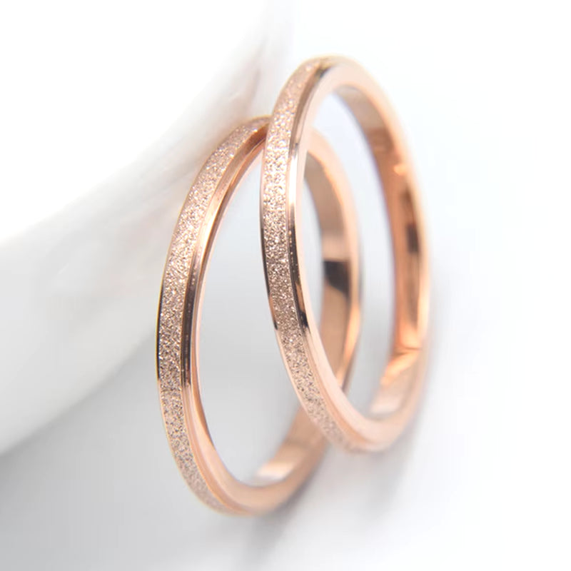 High Quality Fashion Simple Scrub Stainless Steel Women 'S Rings 2 Mm Width Rose Gold Color Finger Gift for Girl Jewelry