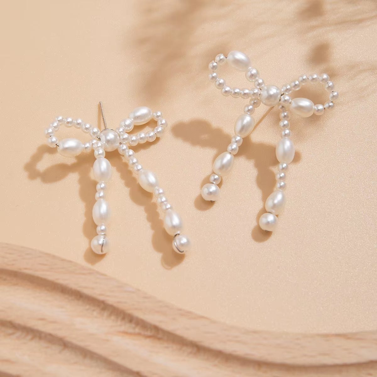 New Elegant French Style Imitation Pearl Bowknot Tassel Drop Earrings Women Wedding Party Pearl Beads Handmade Earring Jewelry